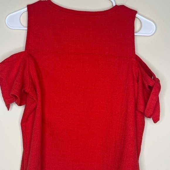 𝅺madewell skylark red cold shoulder short sleeve crewneck blouse - Picture 6 of 7